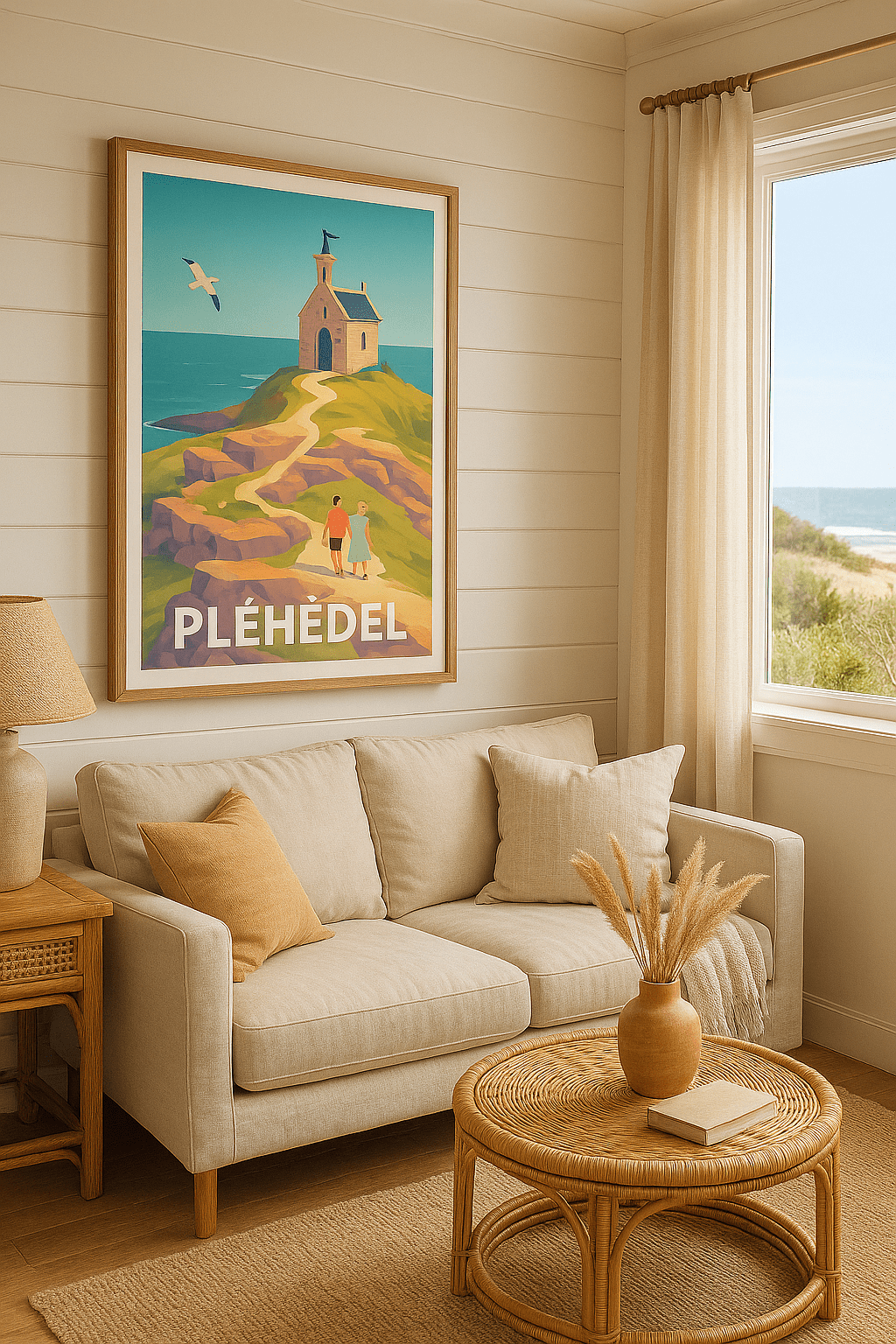 Affiche Pléhédel — Promenade romantique au bord de la mer · poster d'art de Pléhédel