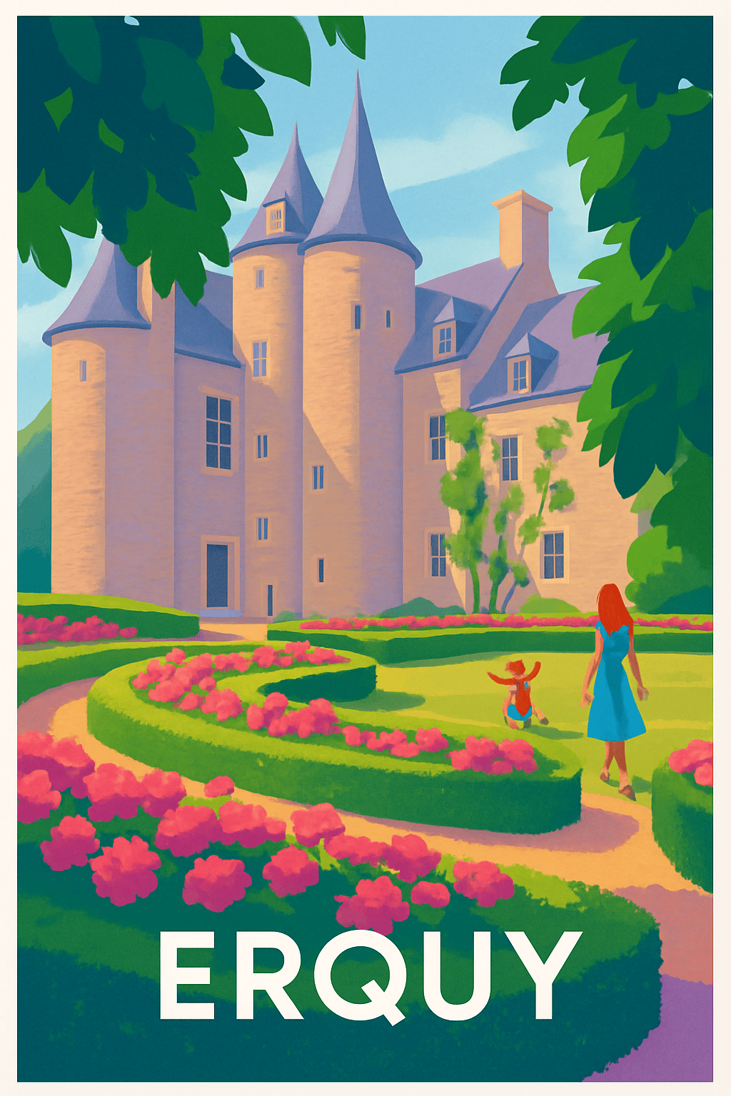 Affiche Erquy — L'élégance intemporelle du château et de ses jardins · poster d'art de Erquy
