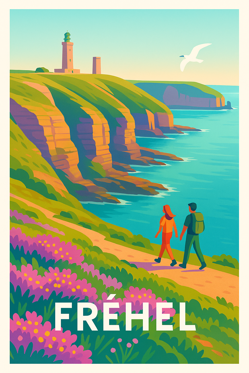Côtes-d'Armor France Pas de Cadre / 20 × 30cm Affiche de Fréhel - Balade au sommet des falaises