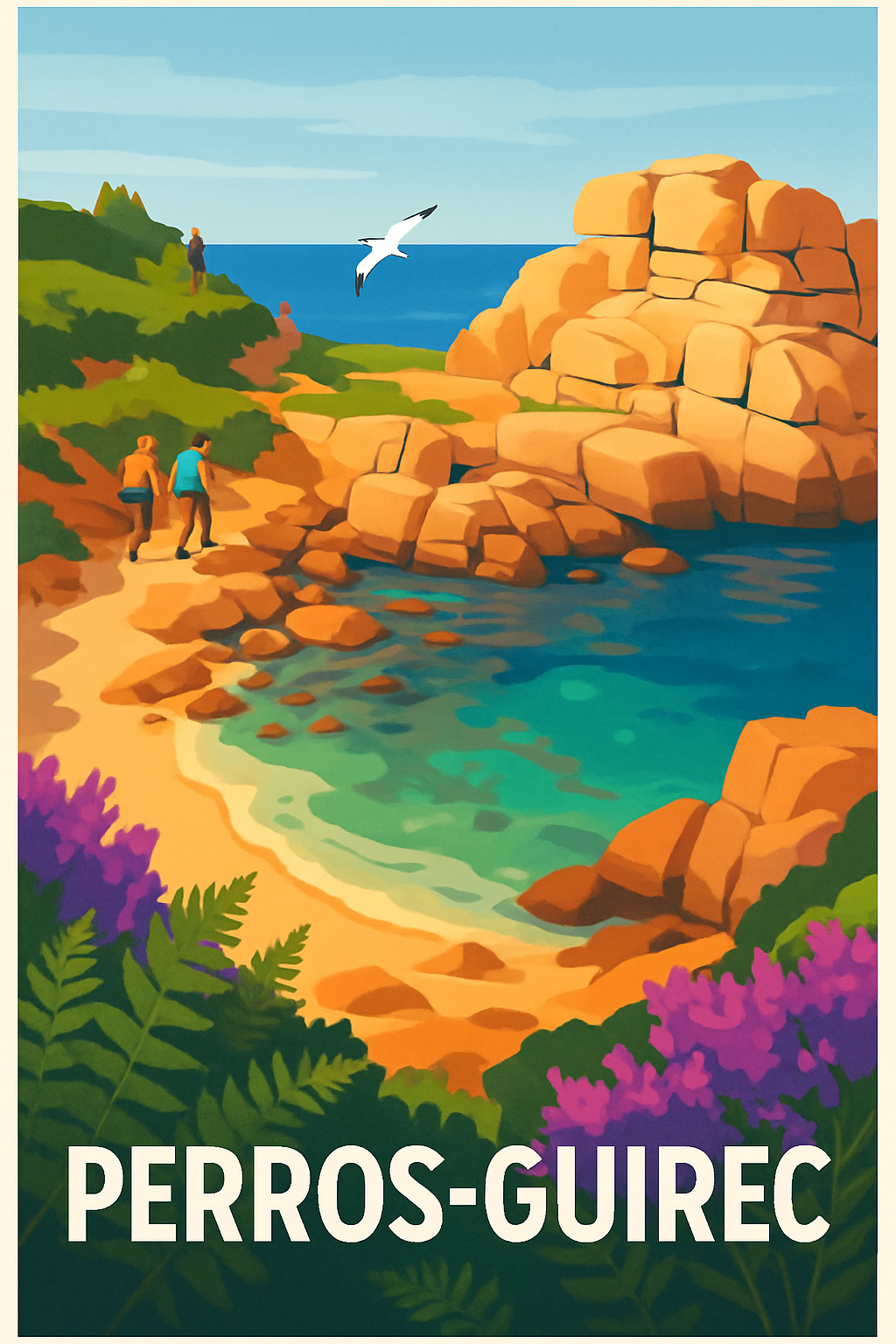 Côtes-d'Armor France Pas de Cadre / 20 × 30cm Affiche de Perros-Guirec - Escapade bucolique sur la Côte de Granit Rose