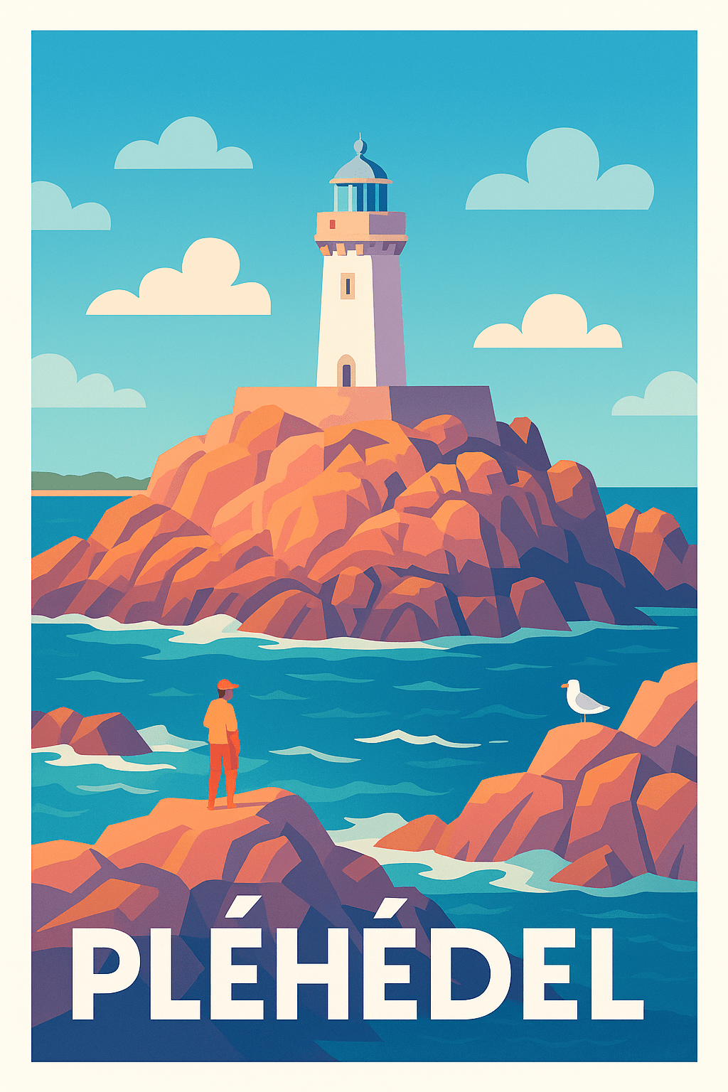 Côtes-d'Armor France Pas de Cadre / 20 × 30cm Affiche de Pléhédel - L'envoûtant phare sur les rochers bretons