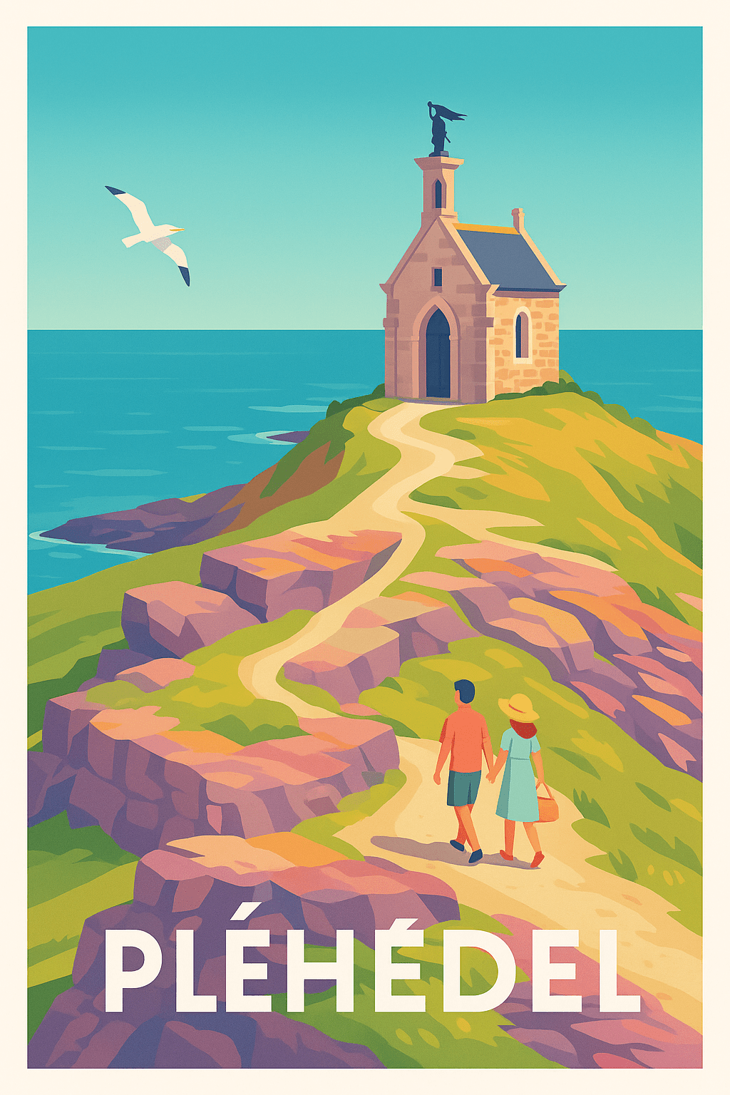 Côtes-d'Armor France Pas de Cadre / 20 × 30cm Affiche de Pléhédel - Promenade romantique au bord de la mer