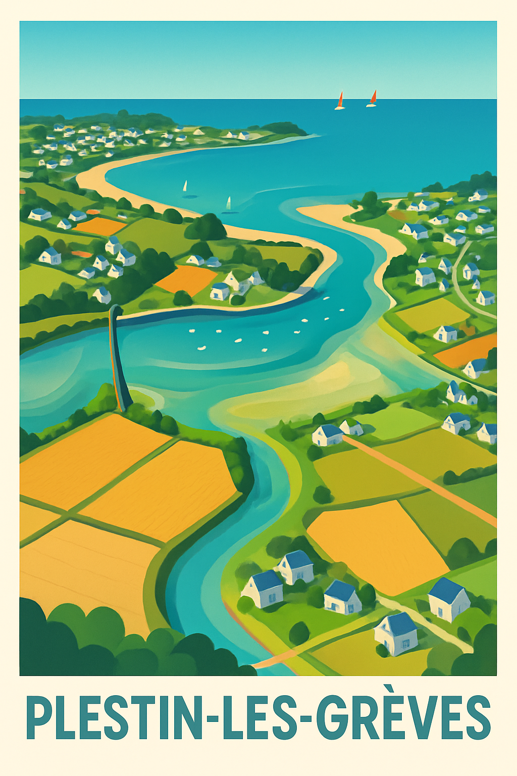 Côtes-d'Armor France Pas de Cadre / 20 × 30cm Affiche de Plestin-les-Grèves - Charme maritime et paysages bretons