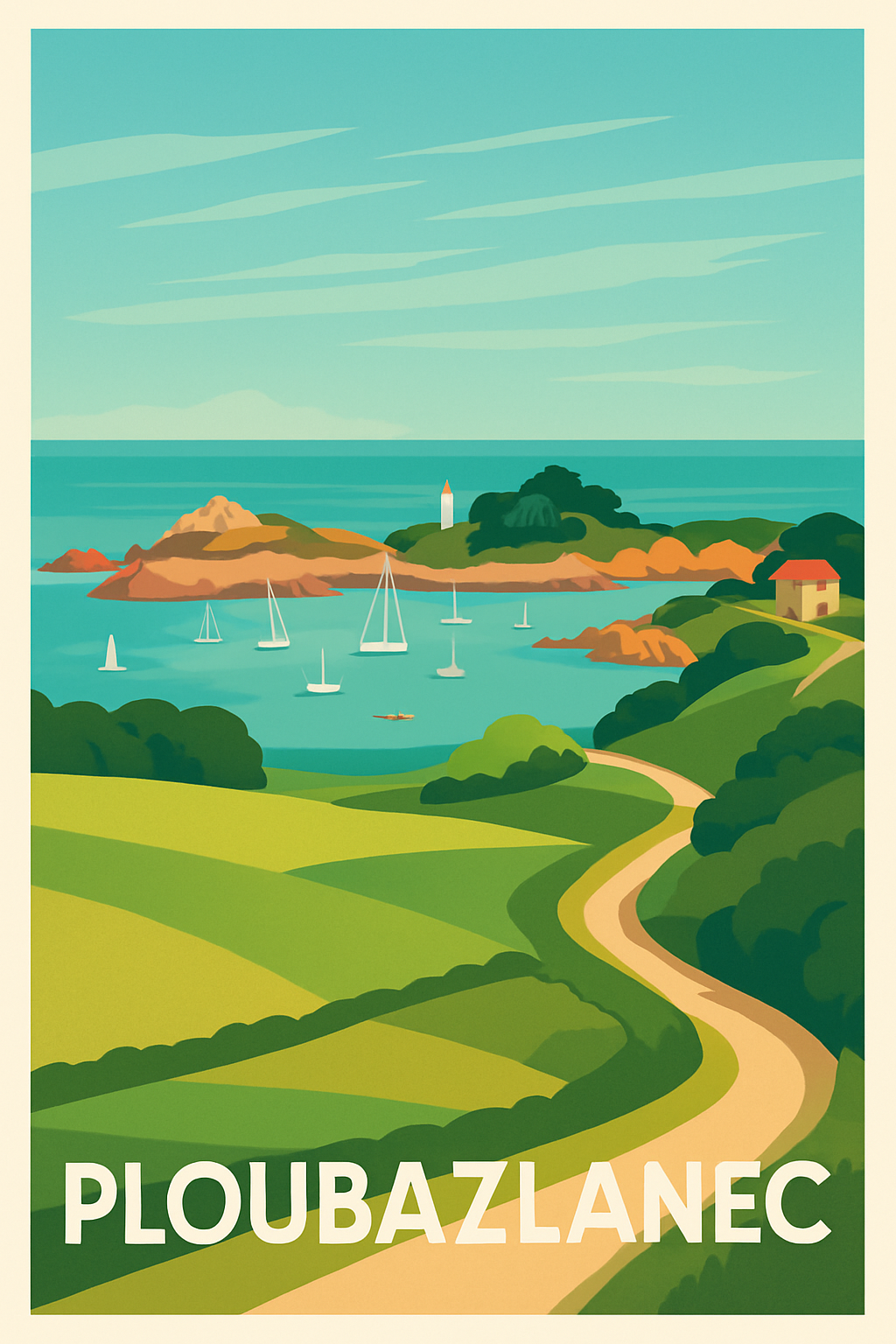 Côtes-d'Armor France Pas de Cadre / 20 × 30cm Affiche de Ploubazlanec - Escapade maritime et campagne bretonne
