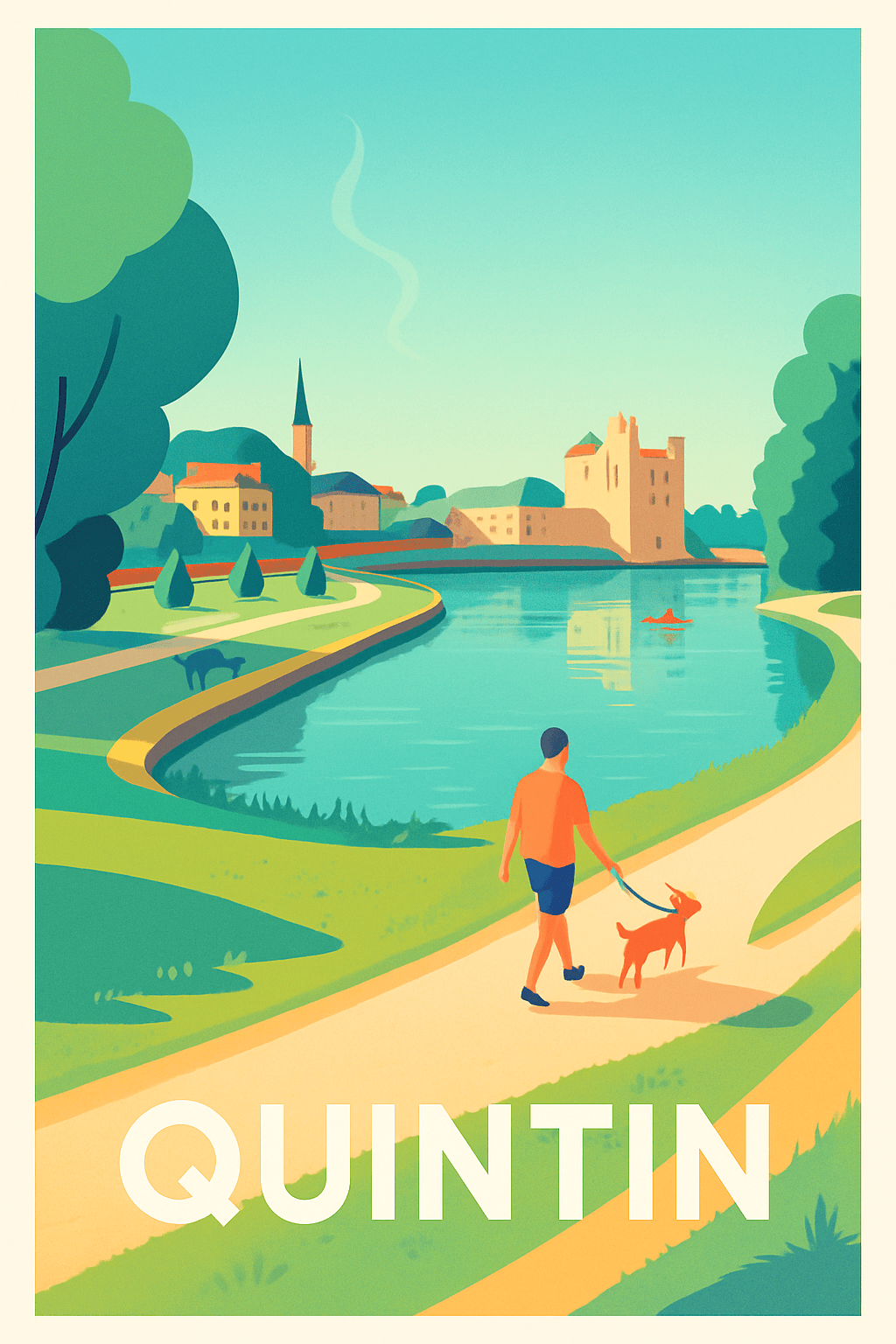 Côtes-d'Armor France Pas de Cadre / 20 × 30cm Affiche de Quintin - Sérénité au bord de l'eau