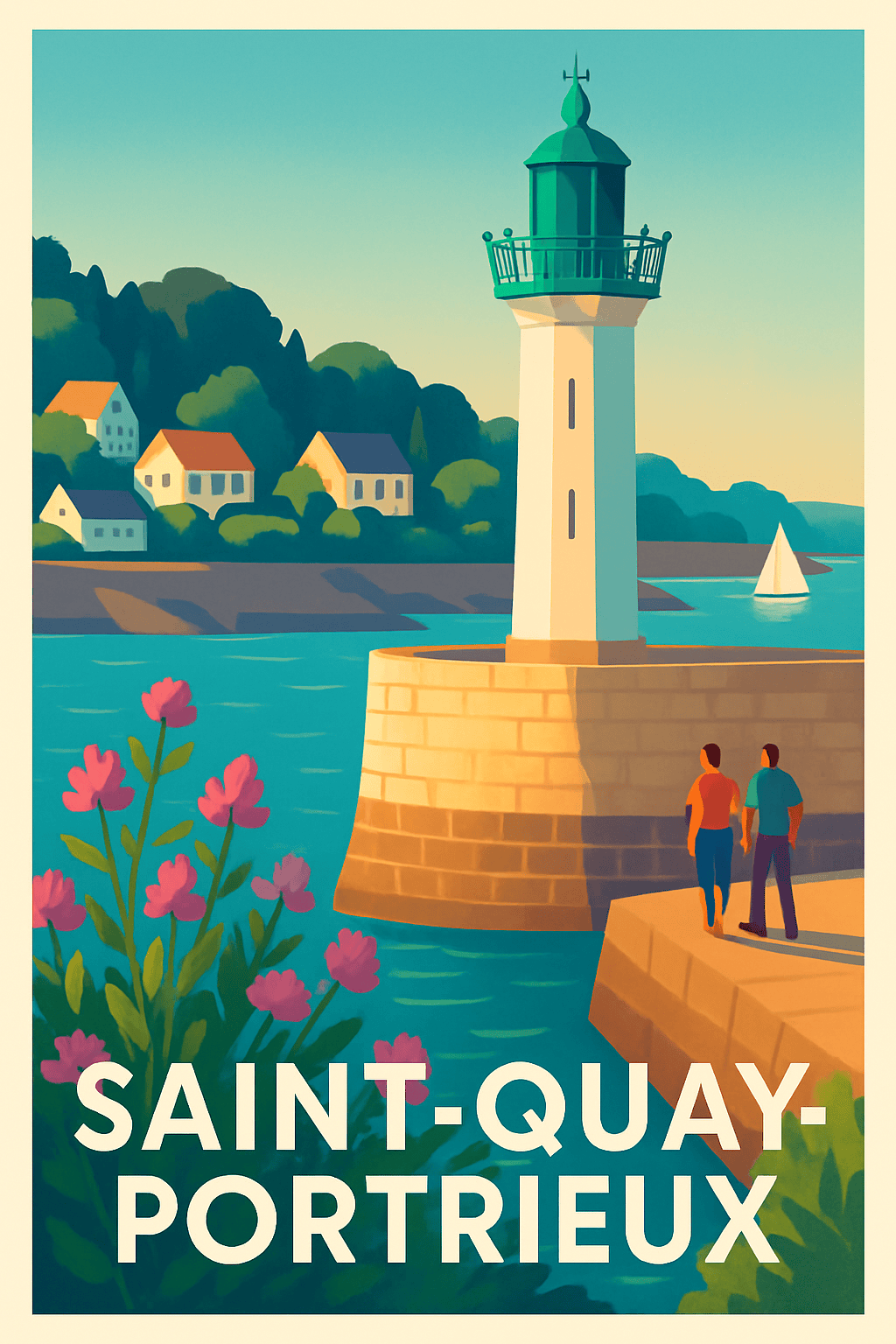 Côtes-d'Armor France Pas de Cadre / 20 × 30cm Affiche de Saint-Quay-Portrieux - Escapade au phare et bord de mer