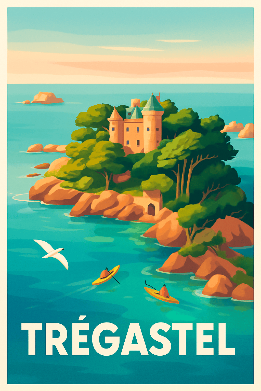 Affiche Trégastel — Évasion iodée et château romantique · poster d'art de Trégastel