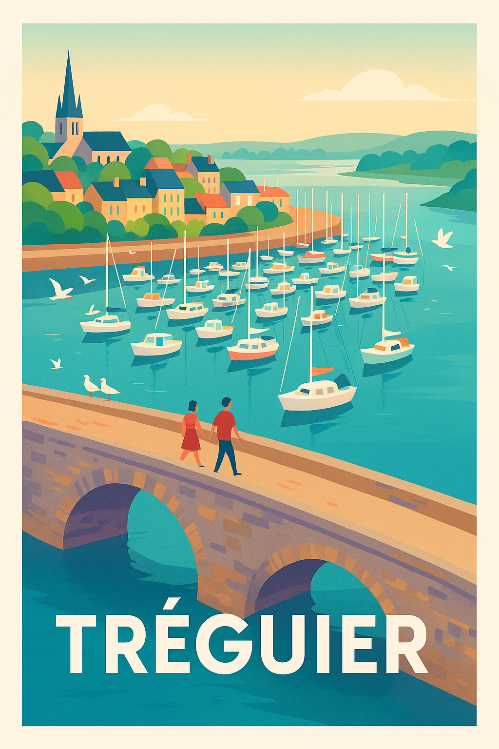 Côtes-d'Armor France Pas de Cadre / 20 × 30cm Affiche de Tréguier - Charme et sérénité au bord de l'eau