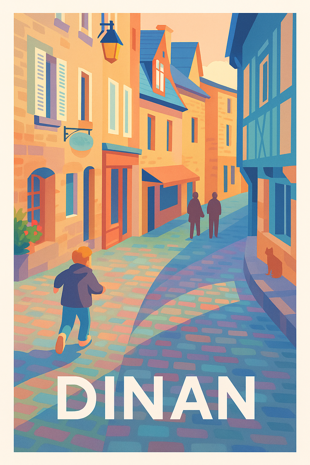 Affiche Dinan — Promenade colorée au cœur de la vieille ville · poster d'art de Dinan