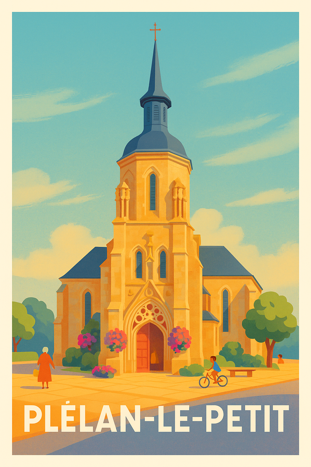 Côtes-d'Armor France Pas de Cadre / 20 × 30cm Affiche Plélan-le-Petit - L'élégance intemporelle au cœur du village