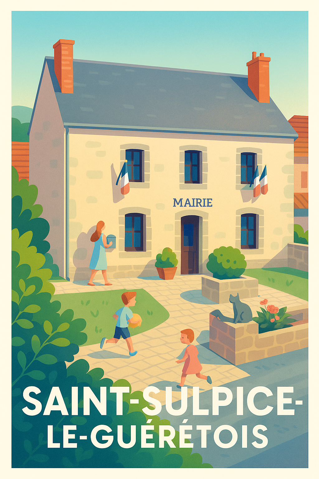 Affiche Saint-Sulpice-le-Guérétois — L'Esprit village et convivialité · poster d'art de Saint-Sulpice-le-Guérétois