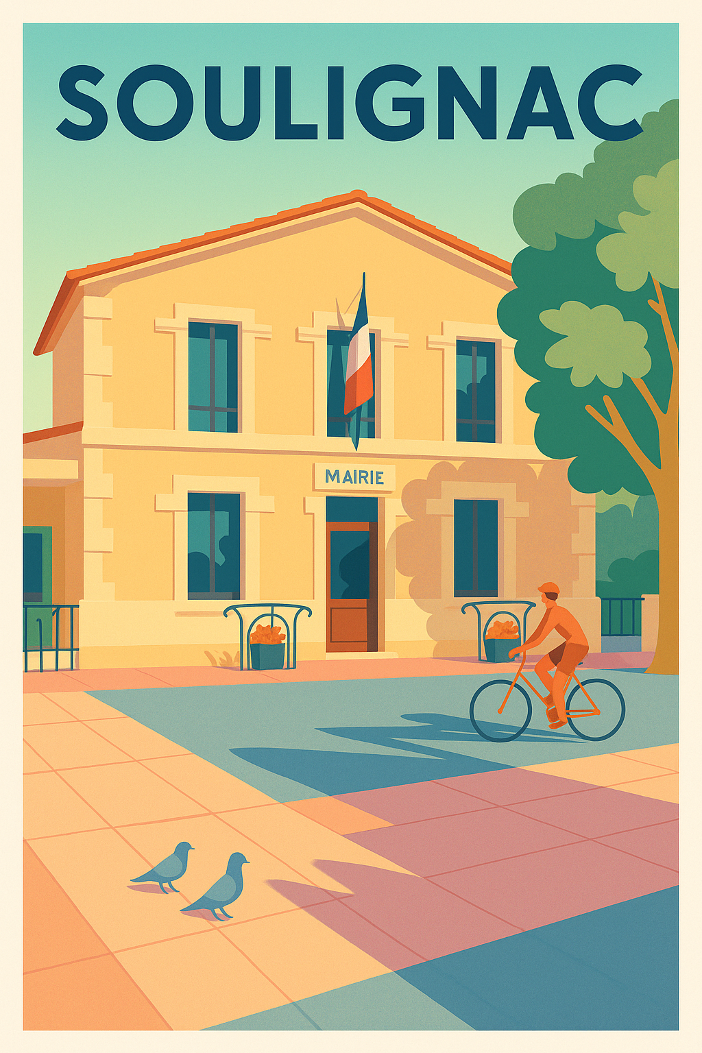 Affiche Soulignac — Sérénité et charme de la mairie locale · poster d'art de Soulignac