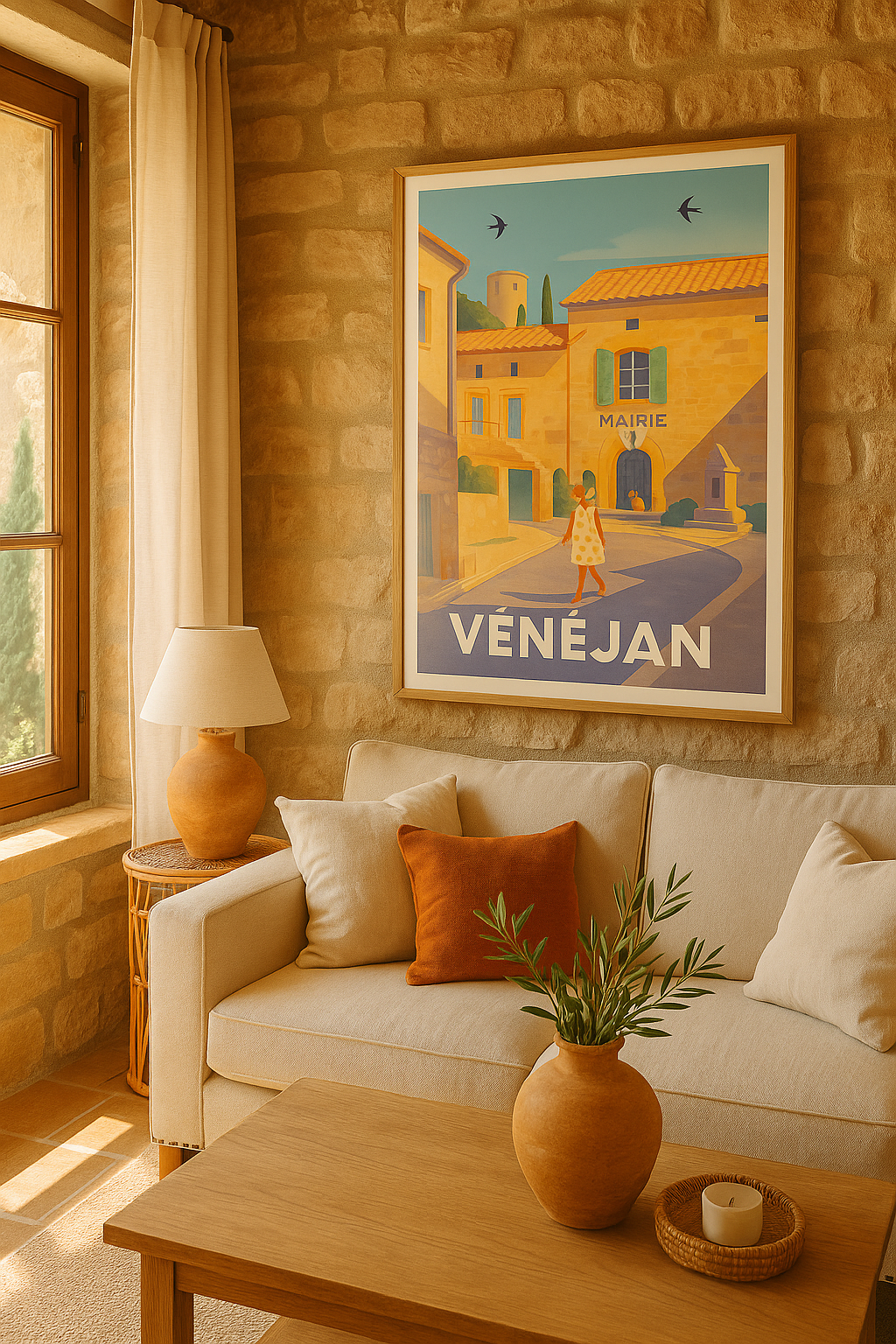 Affiche Vénéjan — Charmante balade sous le soleil méditerranéen · poster d'art de Vénéjan