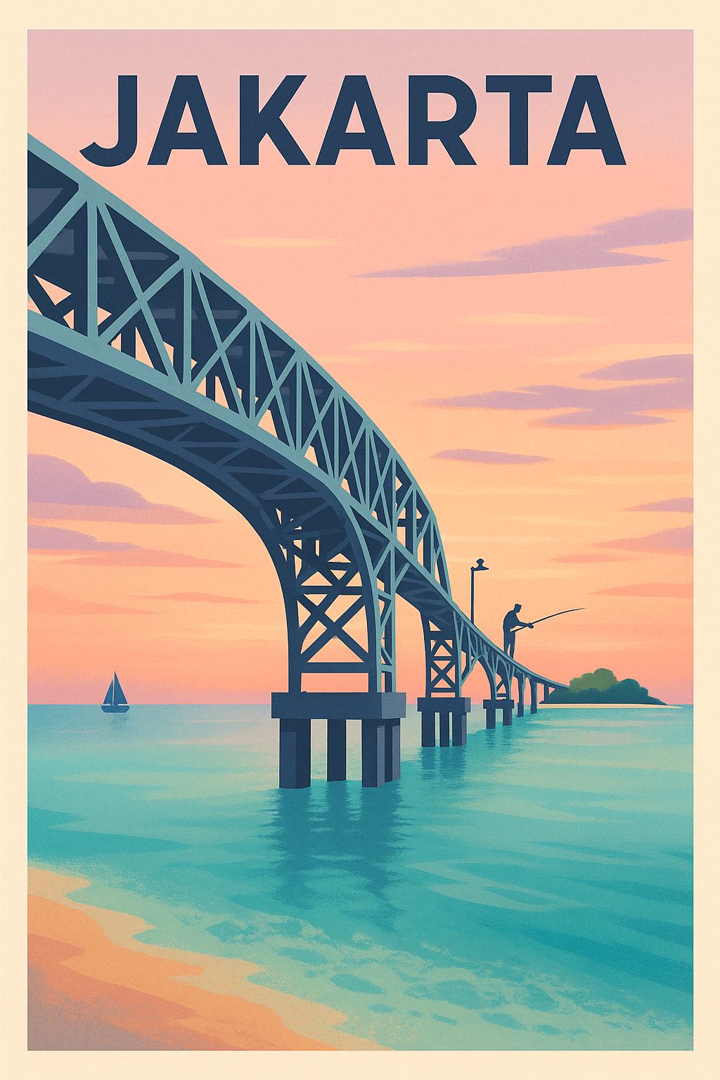 Affiche de Jakarta - Tranquillité sous le pont au coucher du soleil