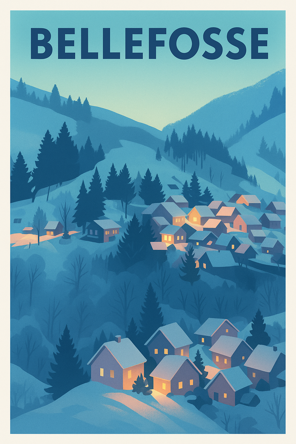 Affiche Bellefosse — Village enneigé au crépuscule · poster d'art de Bellefosse
