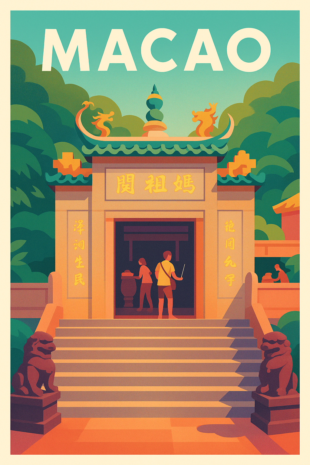 Affiche Macao — Découverte du Temple aux Dragons · poster d'art de Macao