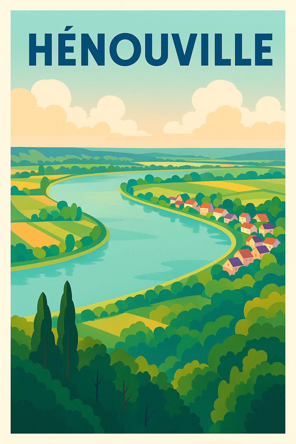 Affiche de Hénouville - Paysages sereins au fil de l'eau