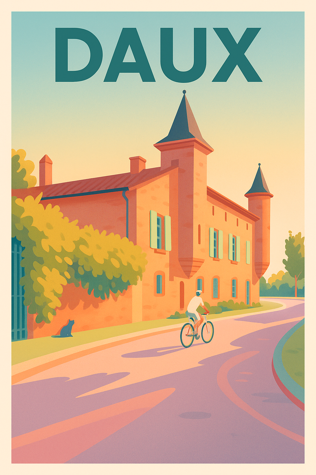 Affiche de Daux - Douceur de vie à vélo dans un cadre historique