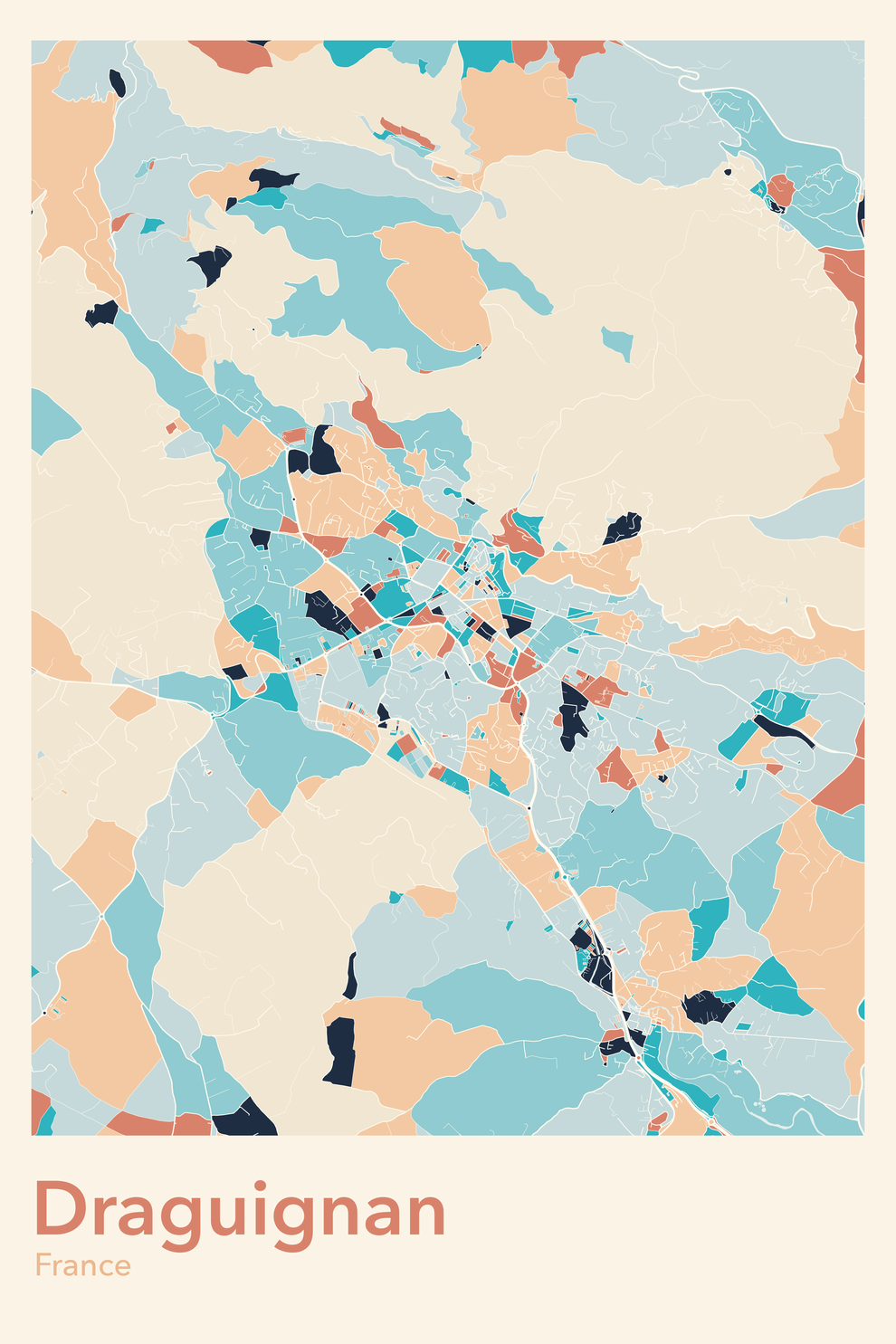 Plan de Draguignan coloré - Carte personnalisée