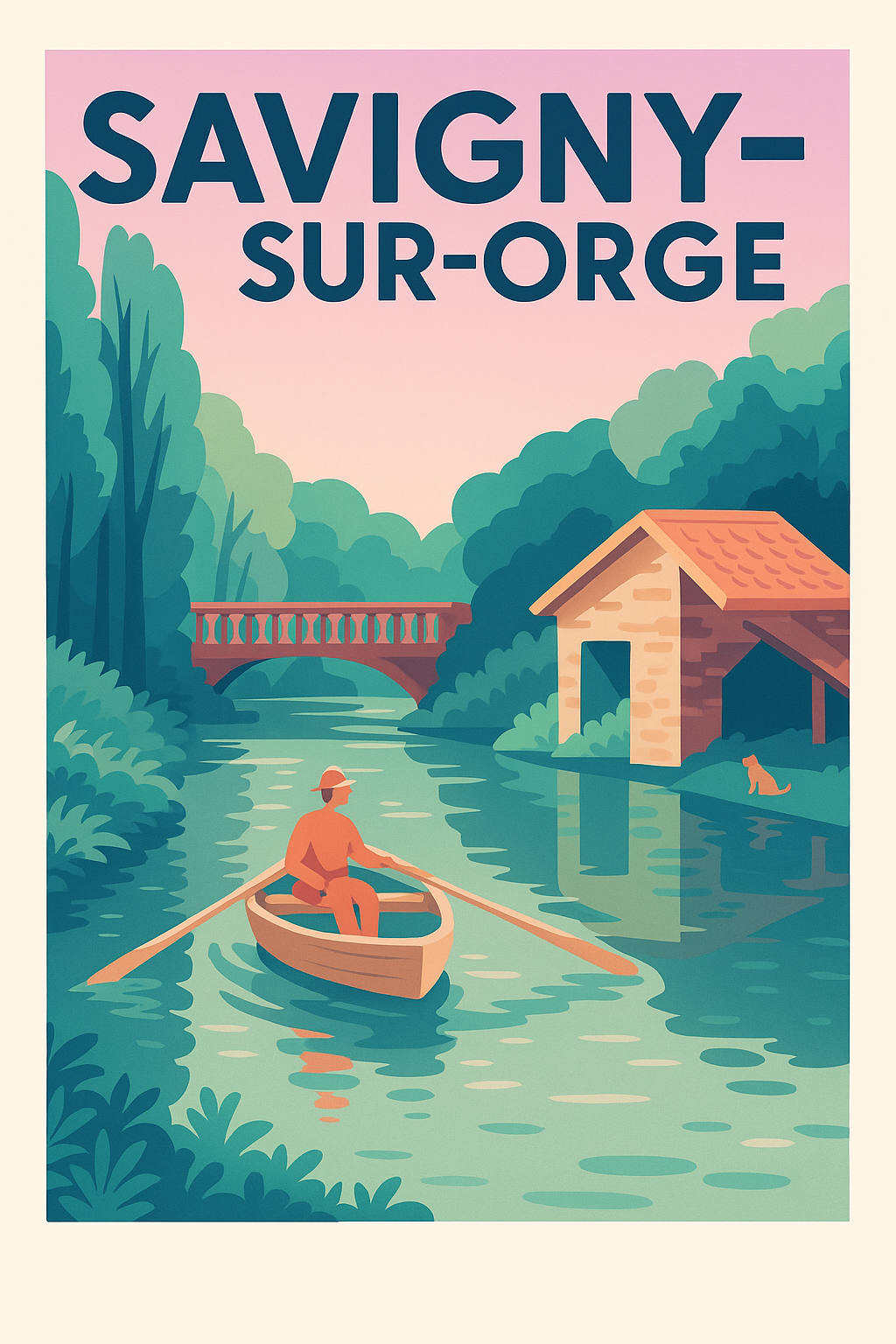 Affiche Savigny-sur-Orge — Évasion au fil de l'eau · poster d'art de Savigny-sur-Orge