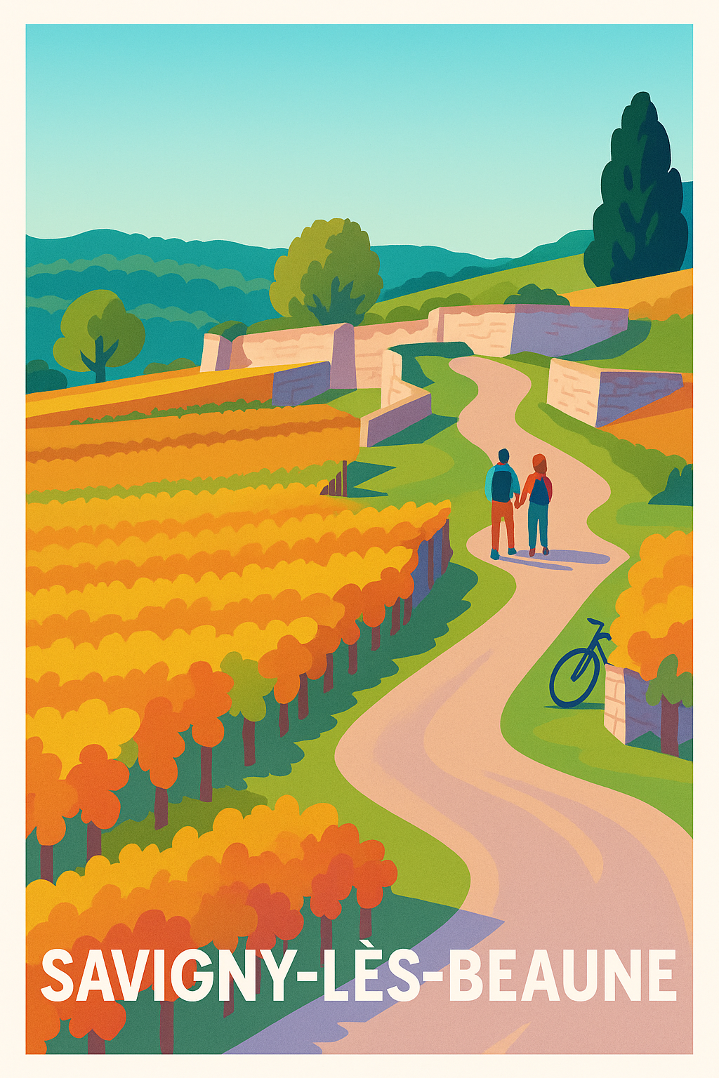 Affiche Savigny-lès-Beaune — Promenade en terres viticoles · poster d'art de Savigny-lès-Beaune