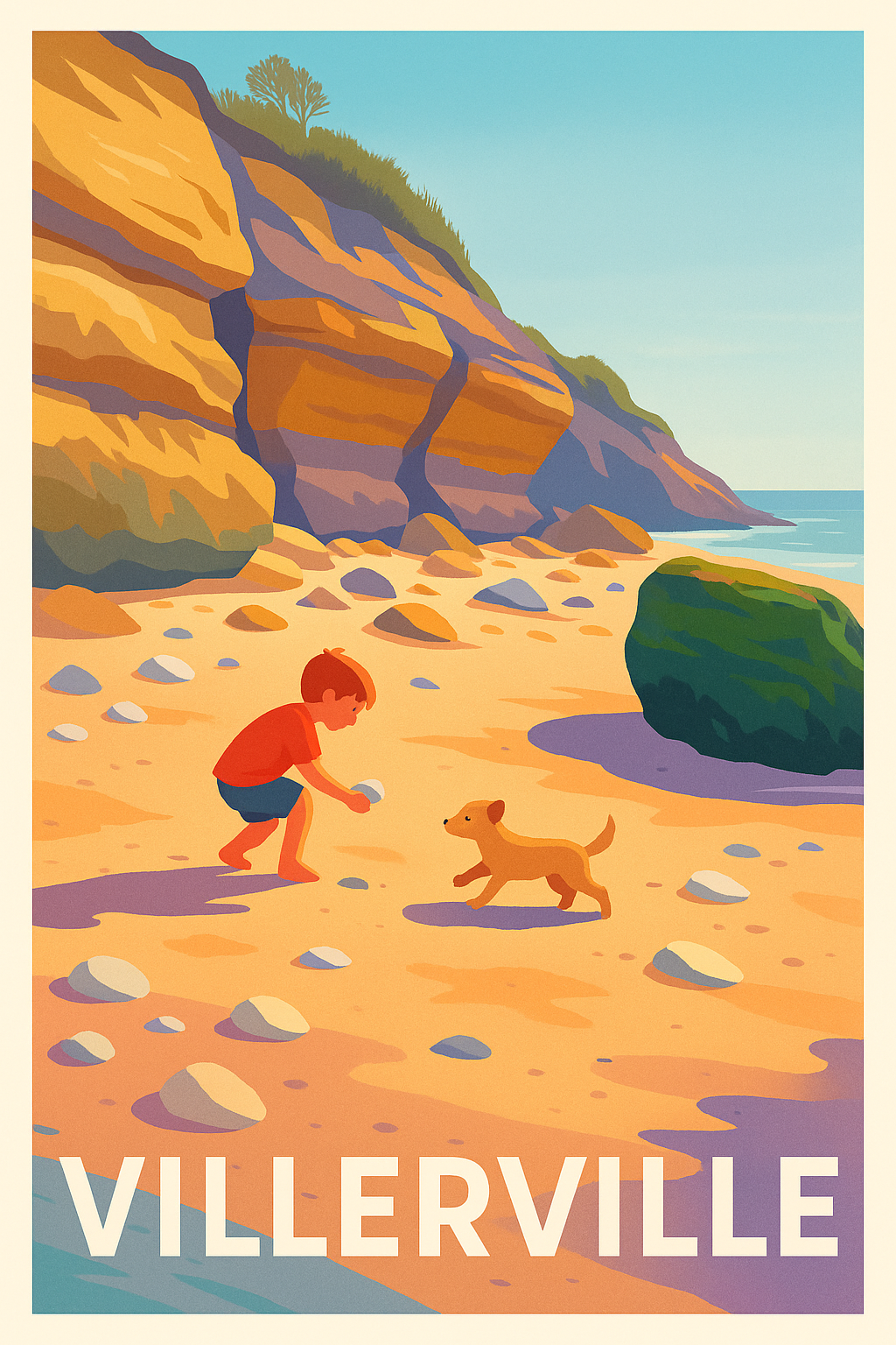 Affiche Villerville — Douceur et jeux sur la plage normande · poster d'art de Villerville