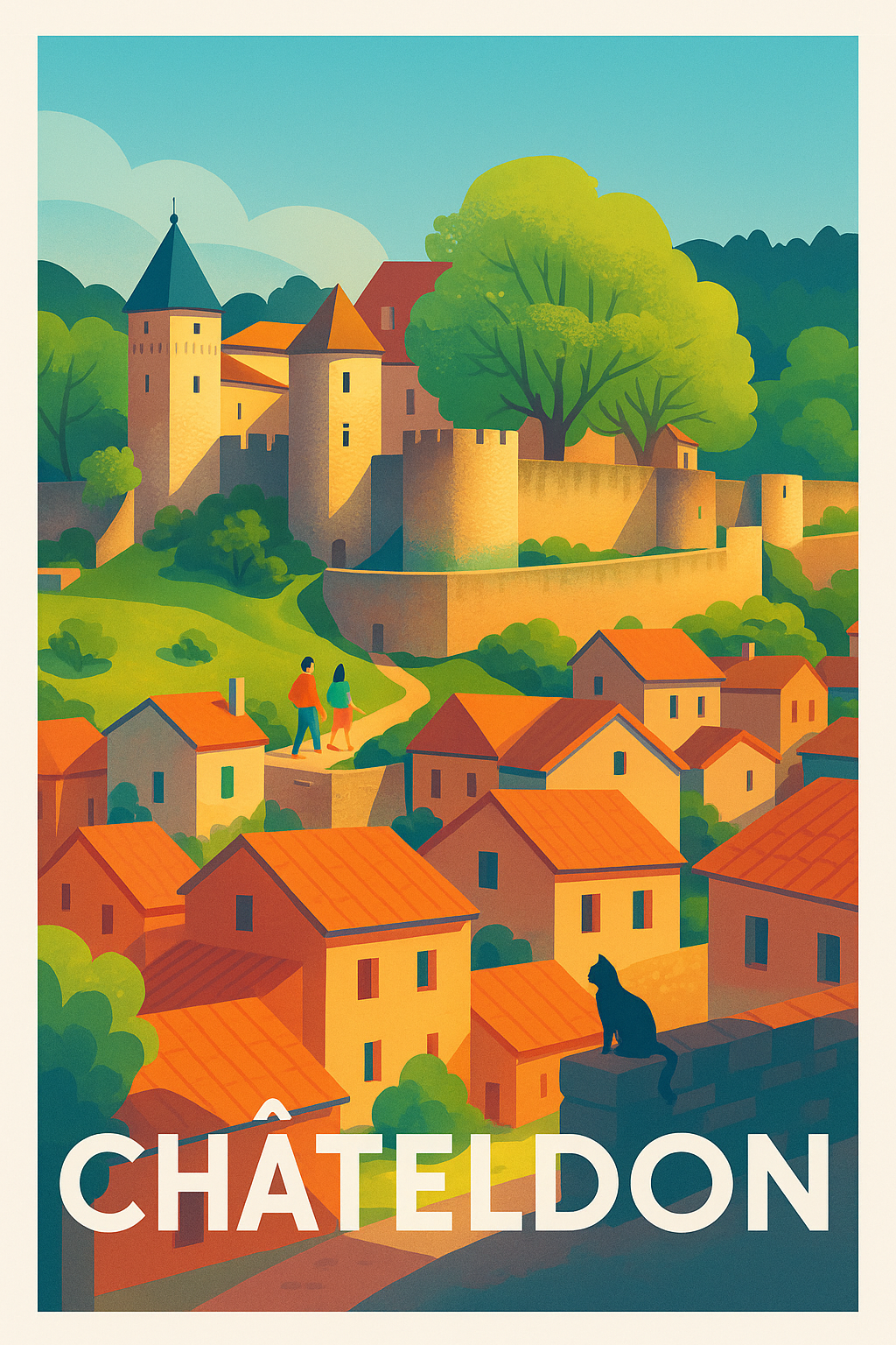 Affiche Châteldon — Charmante cité médiévale au cœur de la nature · poster d'art de Châteldon
