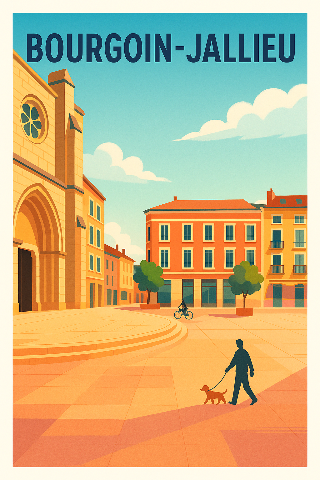 Affiche Bourgoin-Jallieu — Promenade urbaine ensoleillée · poster d'art de Bourgoin-Jallieu