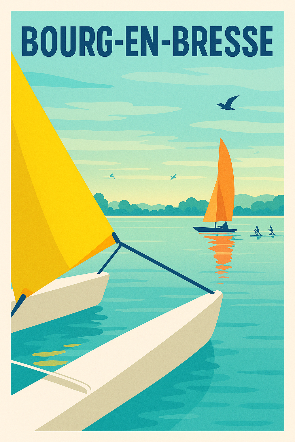 Affiche Bourg-en-Bresse — Évasion nautique paisible · poster d'art de Bourg-en-Bresse