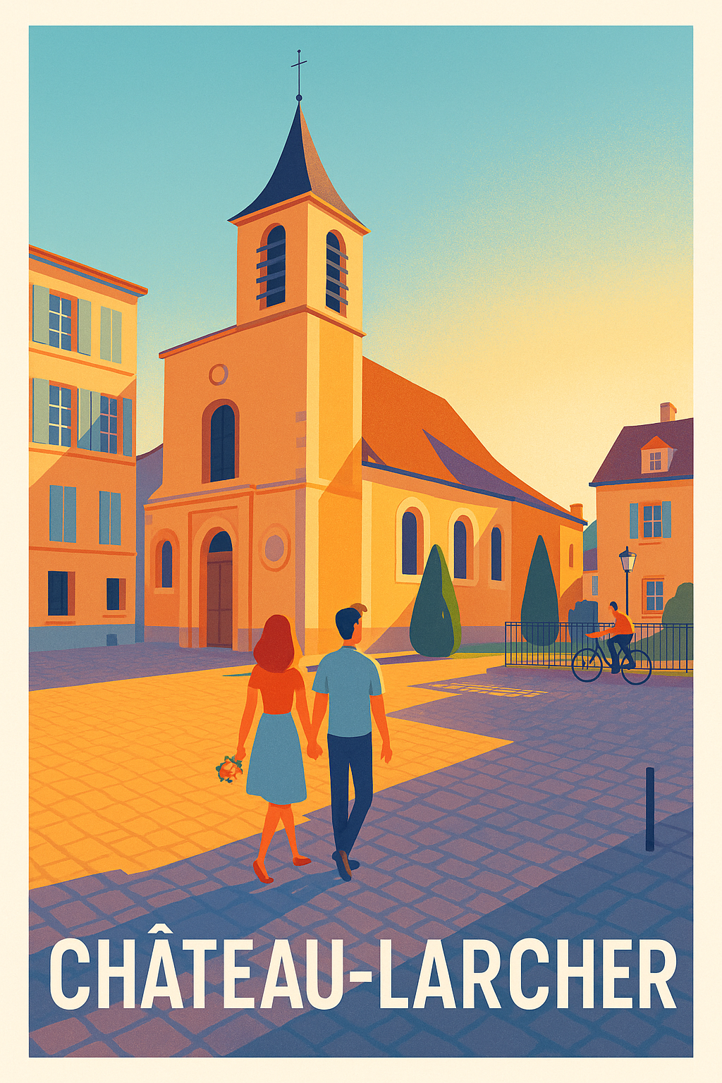 Affiche Château-Larcher — Flânerie ensoleillée au cœur du village · poster d'art de Château-Larcher