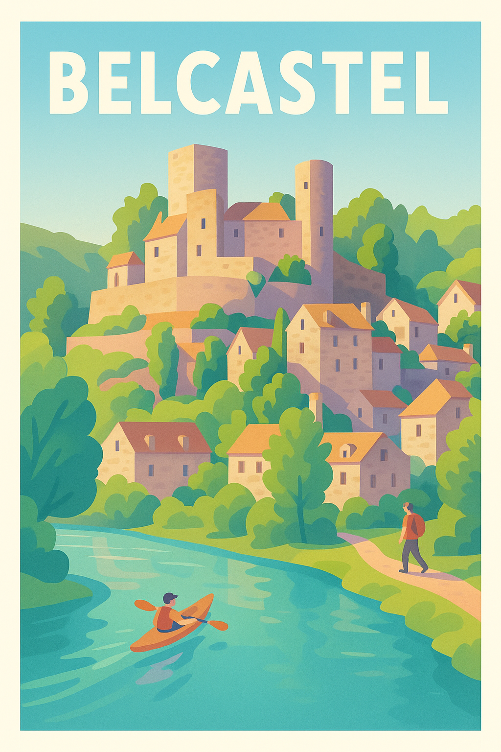Affiche Belcastel — Escapade bucolique au bord de l'eau · poster d'art de Belcastel