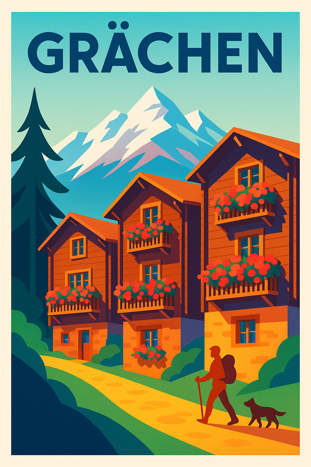 Affiche de Grächen - Évasion alpine au cœur des chalets fleuris