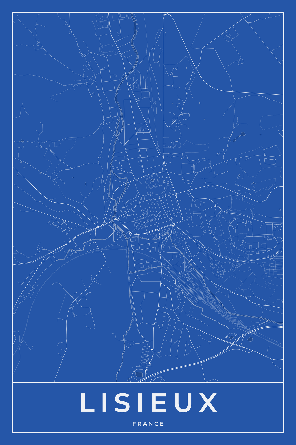 Carte de Lisieux bleue - Affiche personnalisée