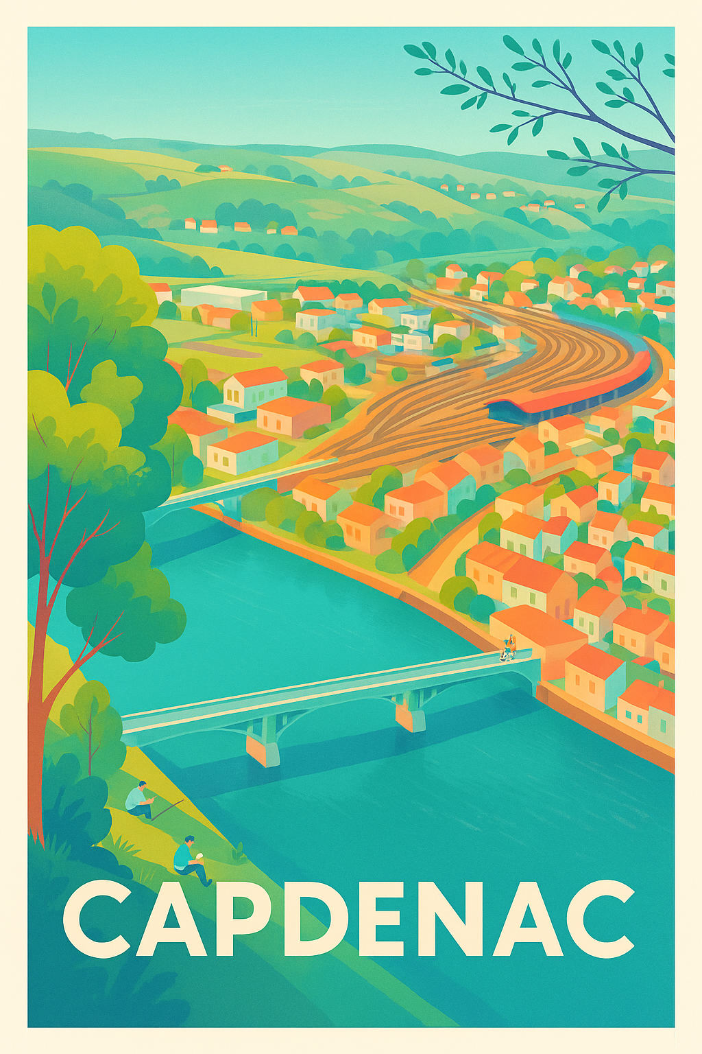 Affiche Capdenac — Charme bucolique au bord de la rivière · poster d'art de Capdenac