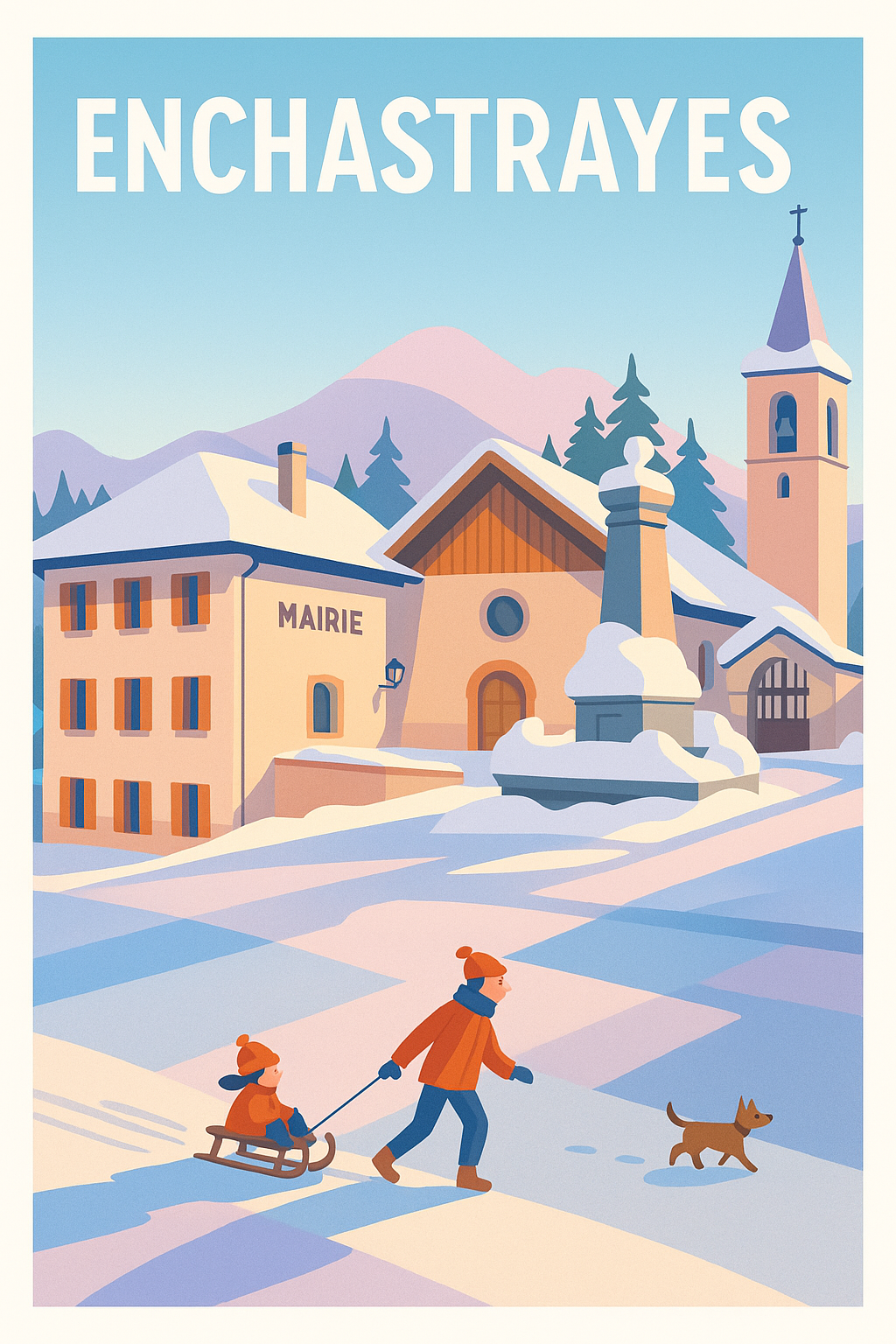 Affiche Enchastrayes — Hiver féerique au village enneigé · poster d'art de Enchastrayes