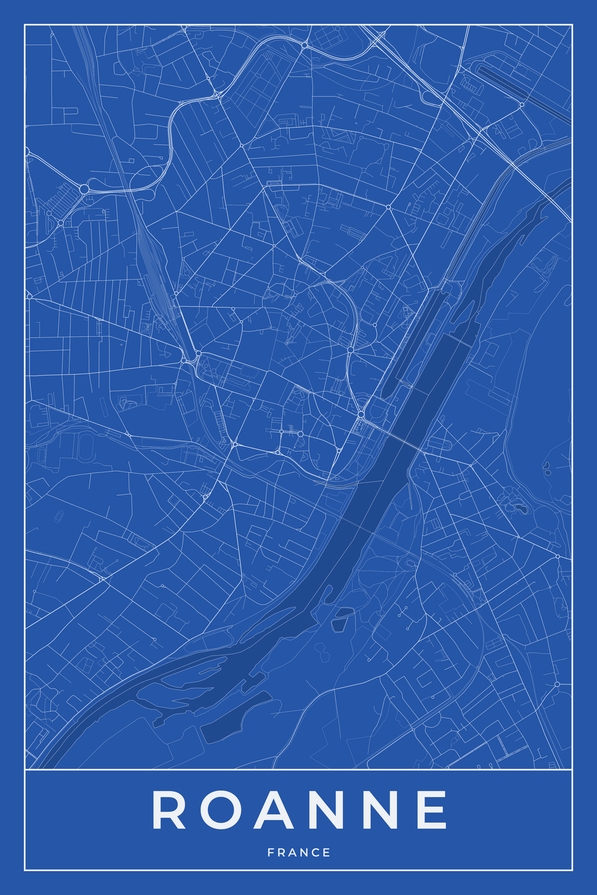 Carte de Roanne bleue - Affiche personnalisée