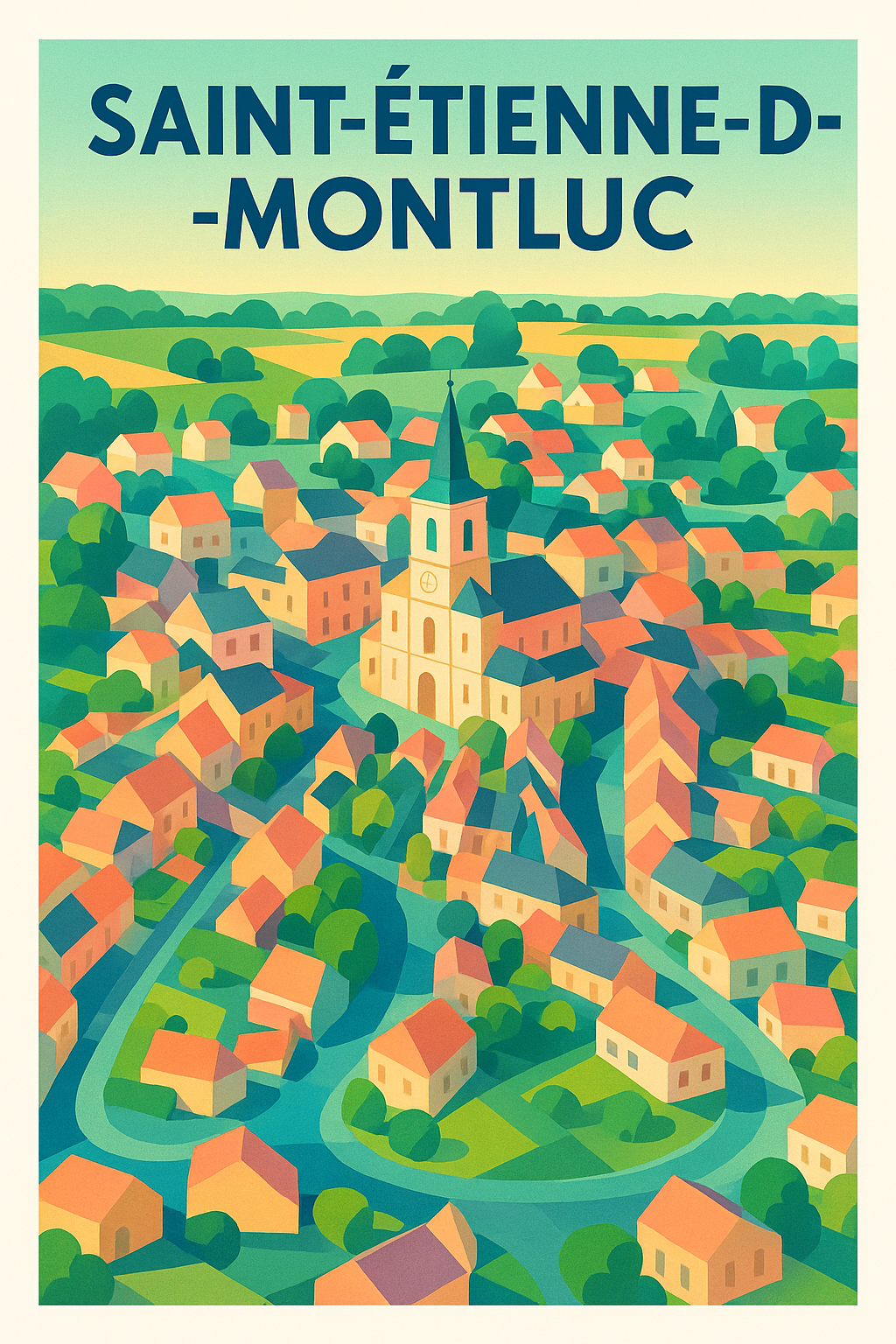 Affiche de Saint-Étienne-de-Montluc - Vue douce et colorée du village