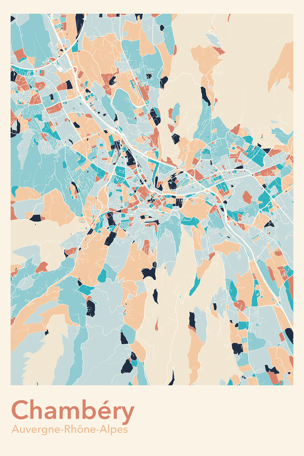 Plan de Chambéry coloré - Carte personnalisée