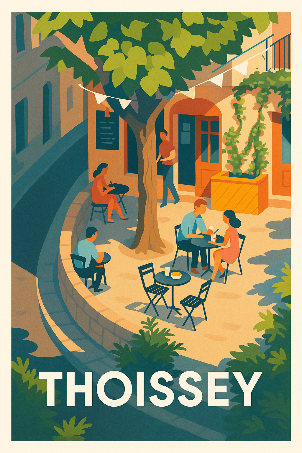 Affiche de Thoissey - L'élégance tranquille des terrasses ombragées