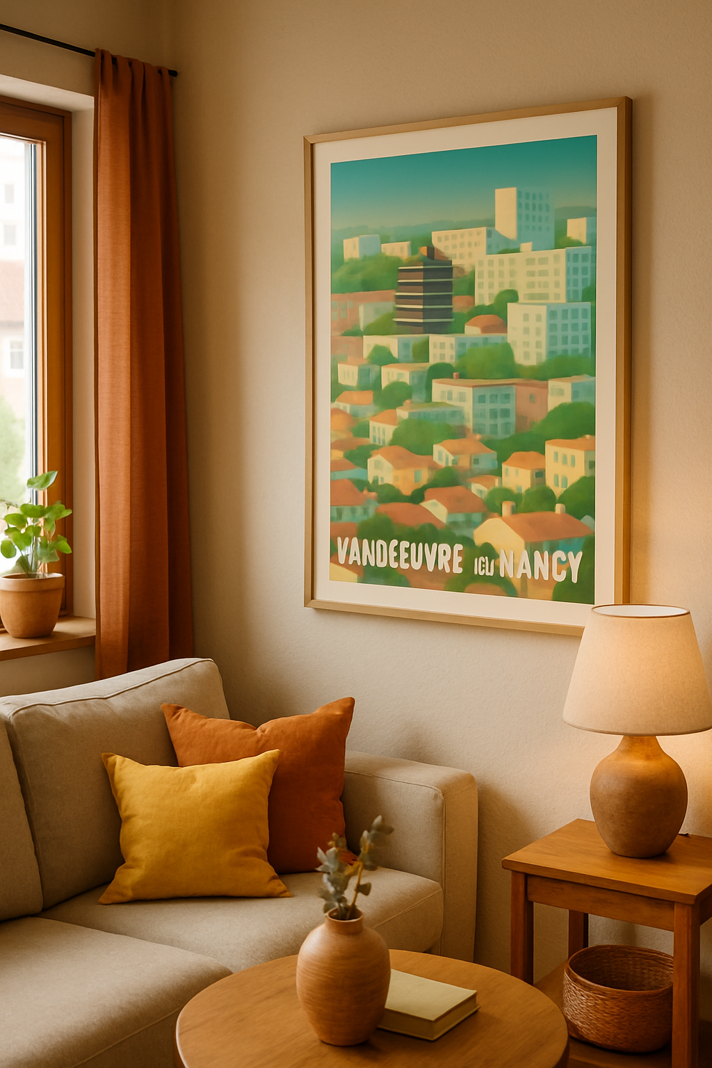 Mise en situation Affiche de Vandœuvre-lès-Nancy - Sérénité urbaine en couleurs pastel
