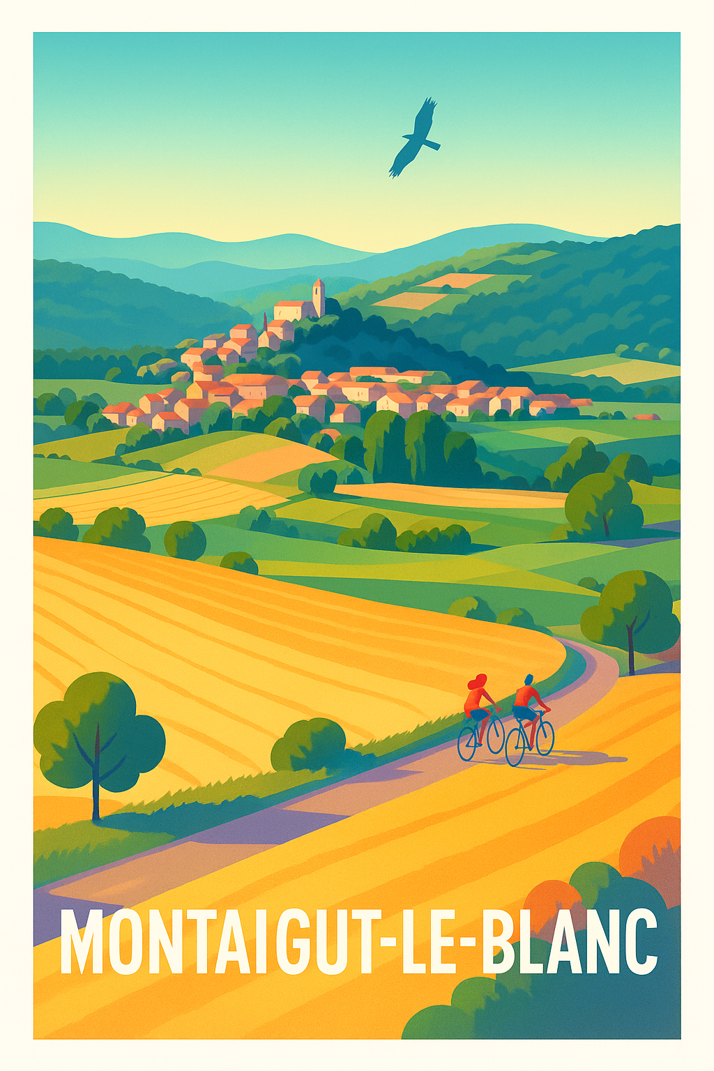 Affiche Montaigut-le-Blanc — Évasion bucolique à vélo · poster d'art de Montaigut-le-Blanc