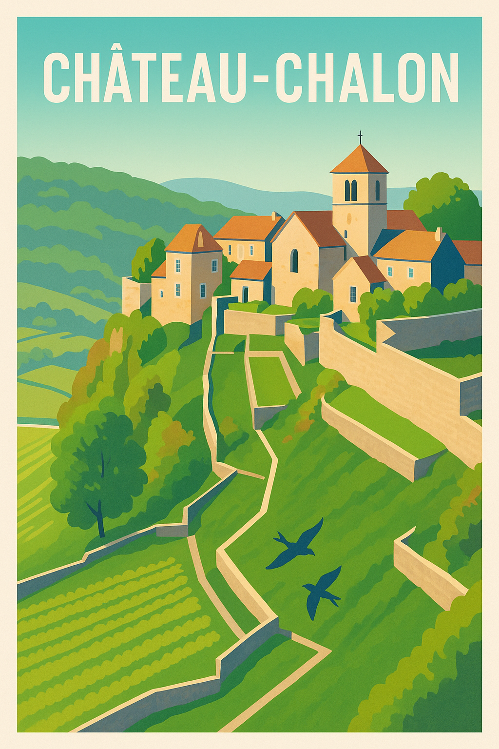 Affiche Château-Chalon — Charme et sérénité au cœur du Jura · poster d'art de Château-Chalon