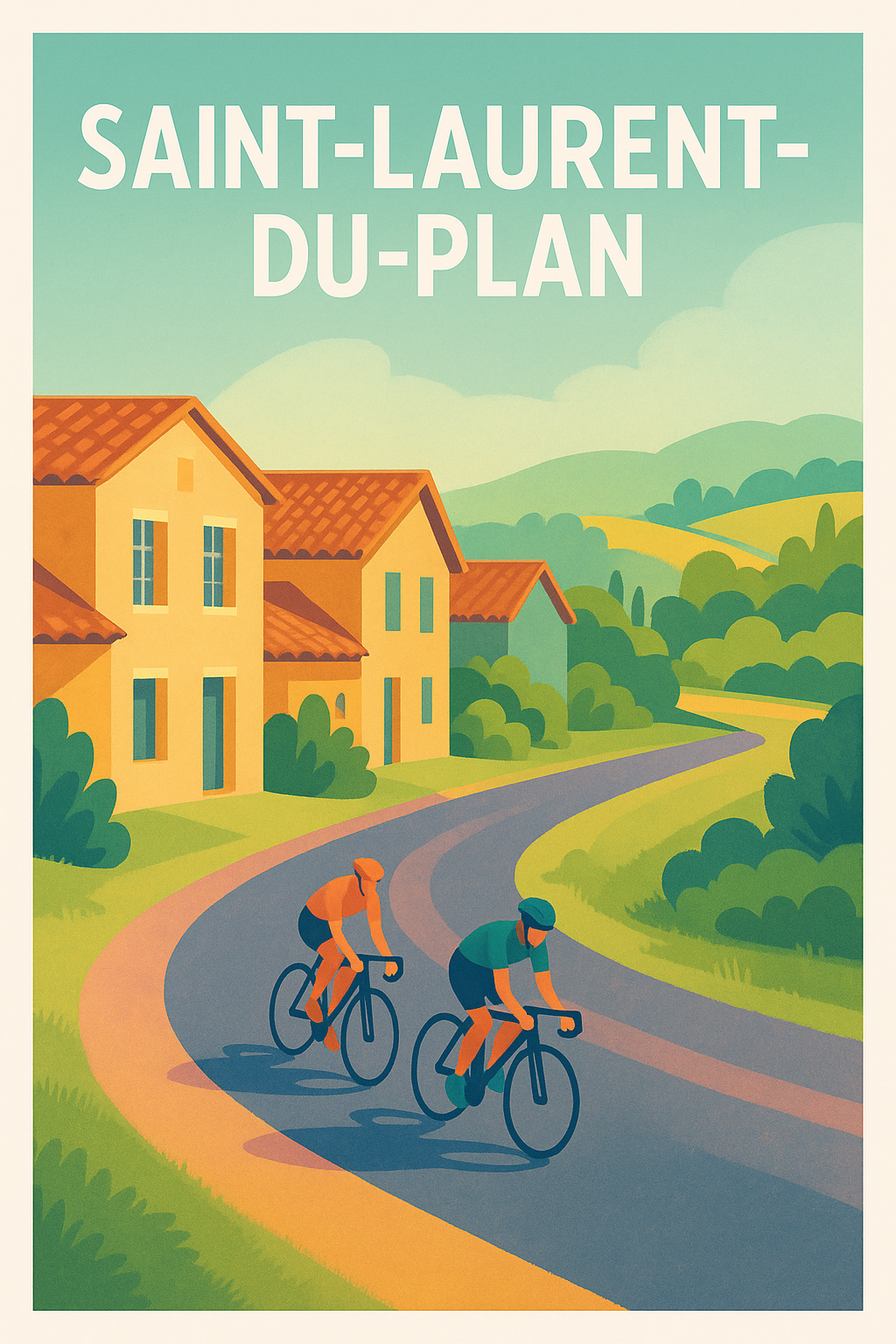 Affiche Saint-Laurent-du-Plan — Escapade à vélo au cœur de la campagne · poster d'art de Saint-Laurent-du-Plan