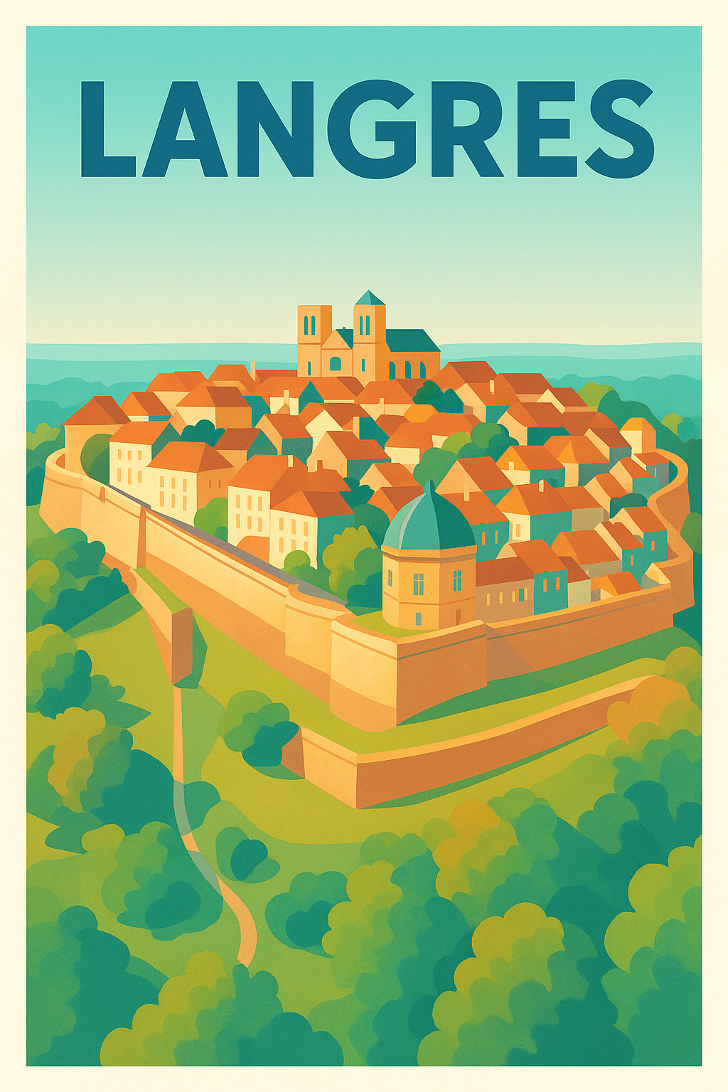 Affiche de Langres - L'élégance fortifiée en couleurs douces