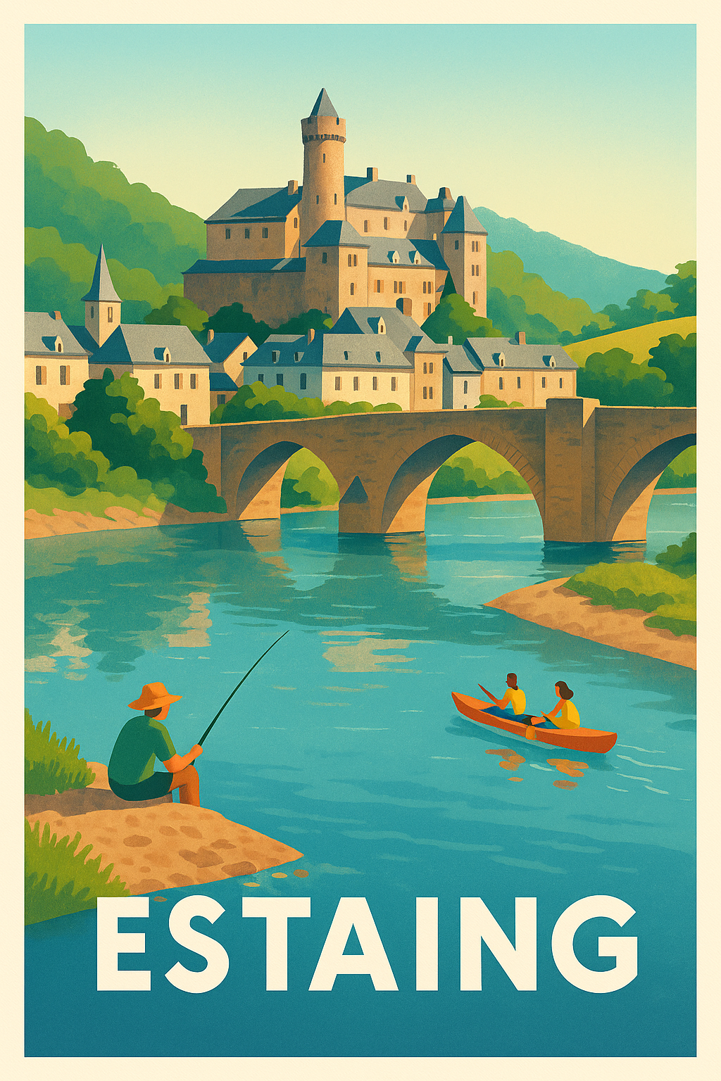 Affiche Estaing — Charme paisible au bord de la rivière · poster d'art de Estaing