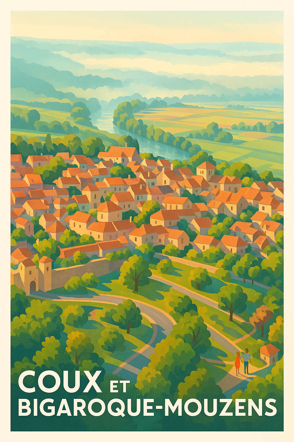 Affiche Coux et Bigaroque-Mouzens — Charme bucolique au cœur de la Dordogne · poster d'art de Coux et Bigaroque-Mouzens