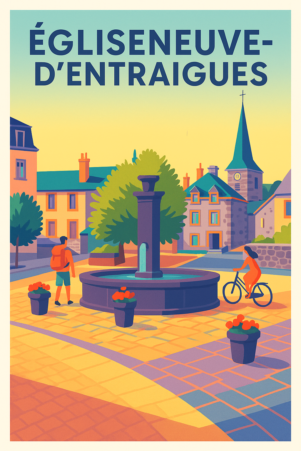 Affiche Égliseneuve-d'Entraigues — Charme tranquille au cœur du village · poster d'art de Égliseneuve-d'Entraigues