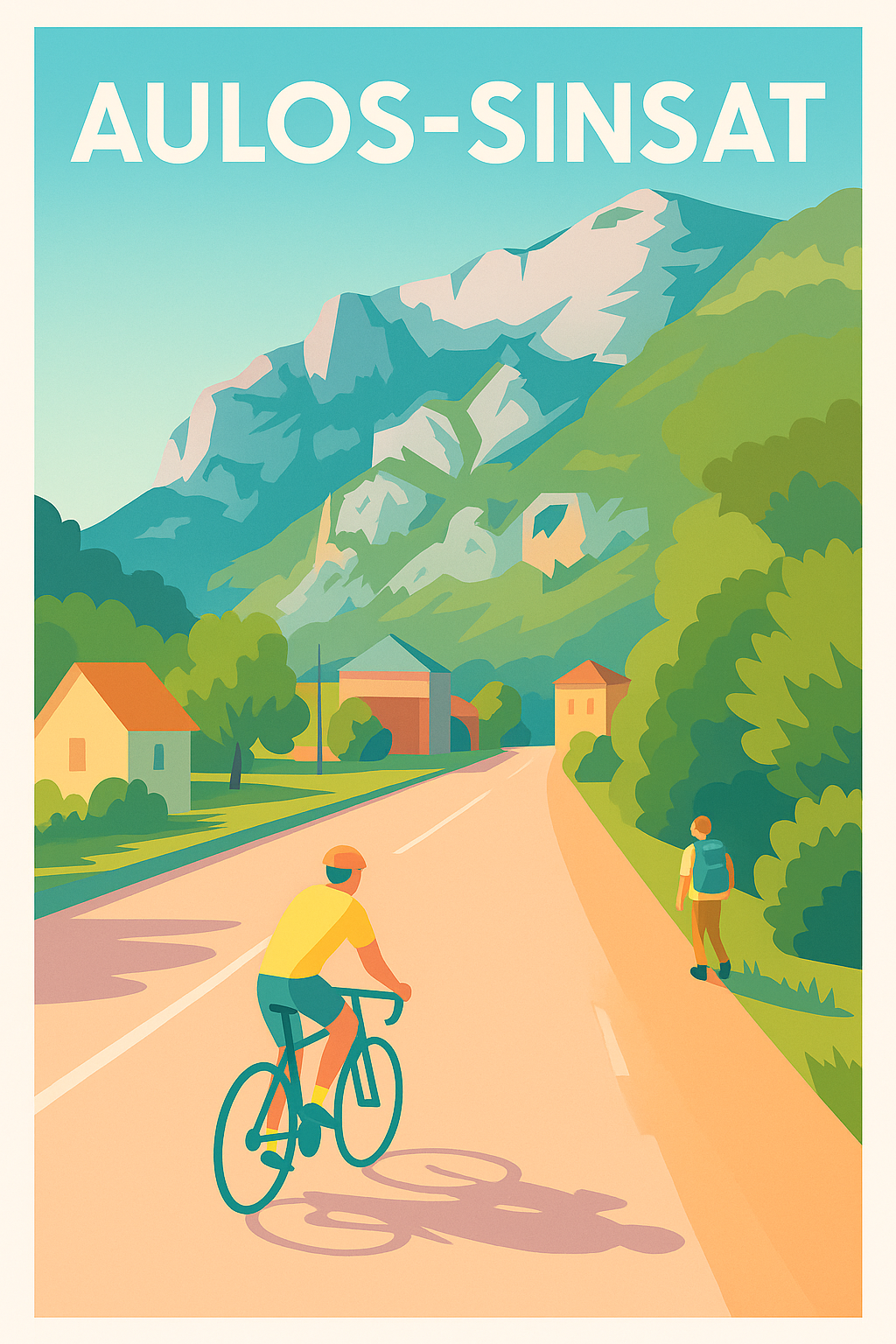 Affiche Aulos-Sinsat — Escapade à vélo au cœur des montagnes · poster d'art de Aulos-Sinsat