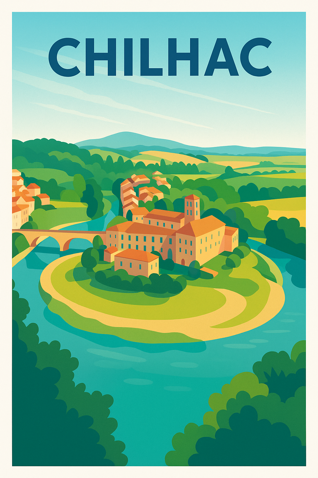 Affiche Chilhac — Harmonie bucolique au fil de la rivière · poster d'art de Chilhac