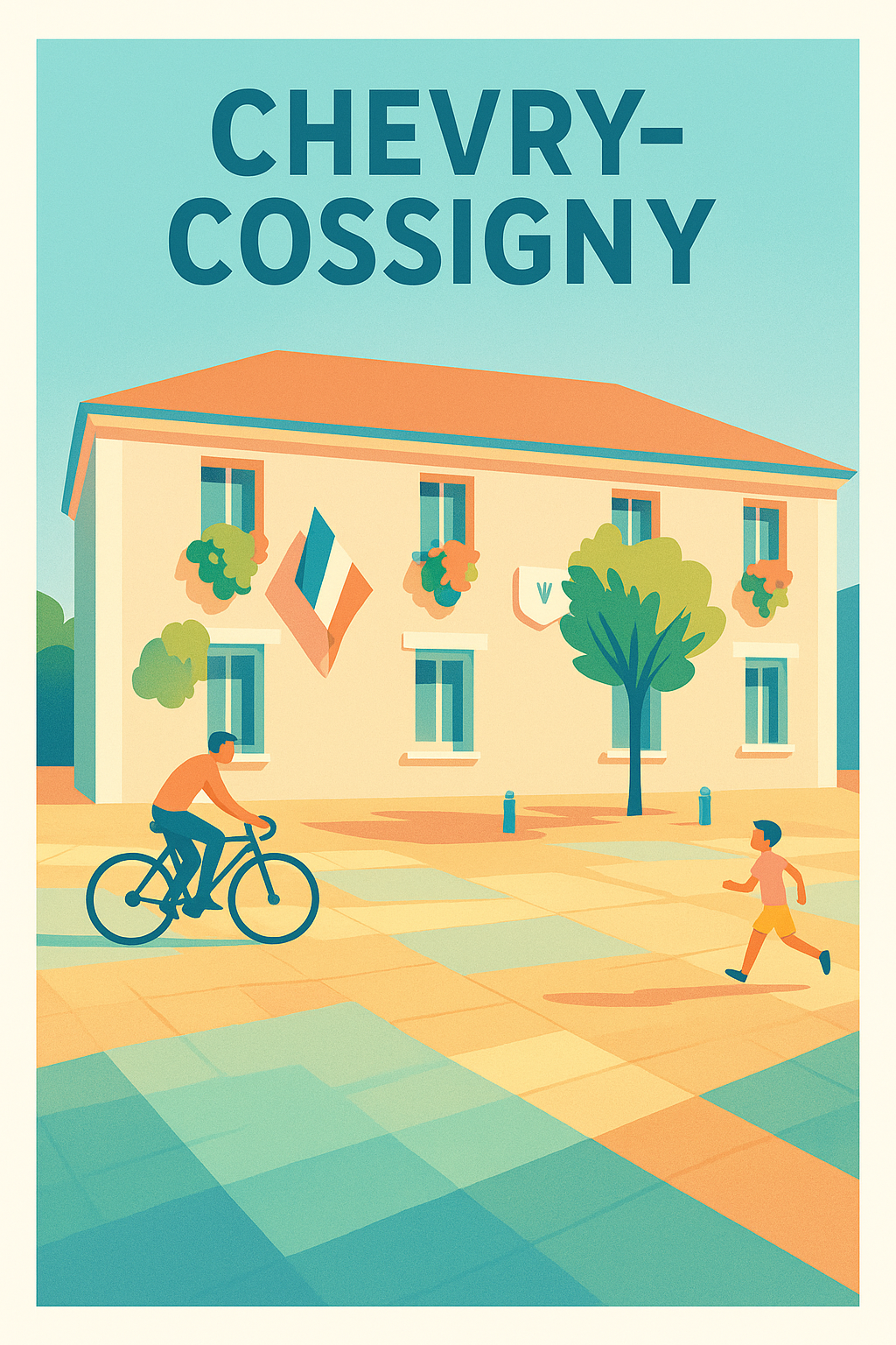 Affiche de Chevry-Cossigny - Charme de la vie locale en illustration vintage